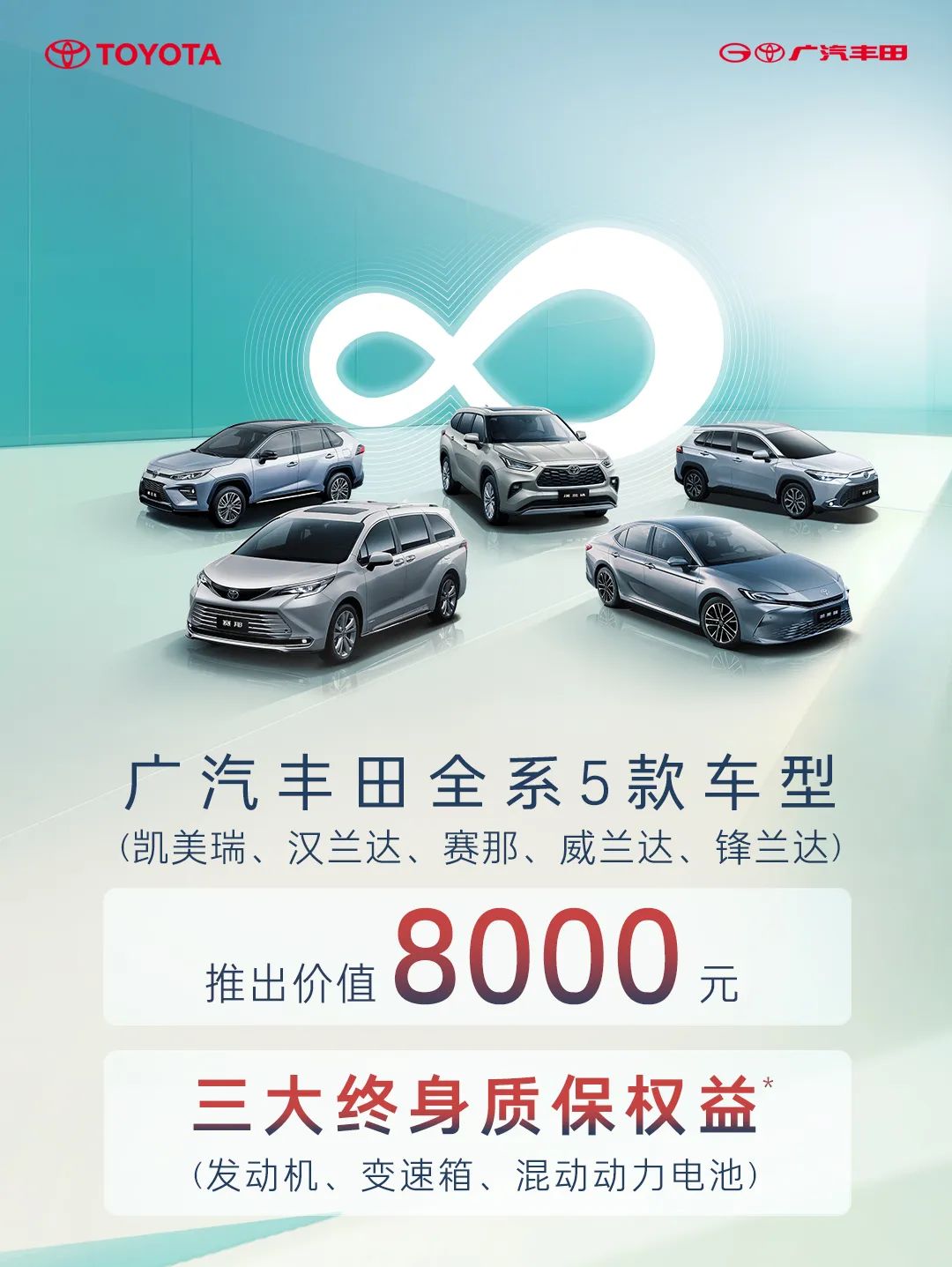 廣汽豐田全系 5 款車推出終身質(zhì)保權(quán)益:發(fā)動(dòng)機(jī)、變速箱、混動(dòng)動(dòng)力電池
